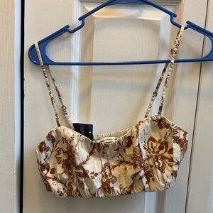 Abercrombie & Fitch Cream and Brown Floral Crop Top